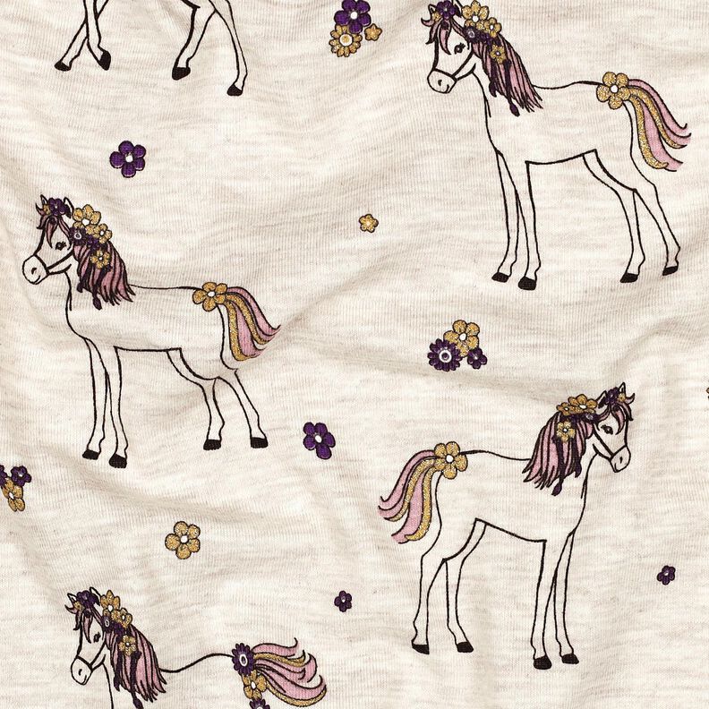 Tela de jersey de algodón Caballo de flores con purpurina | Poppy Fabrics – naturaleza/dorado,  image number 2