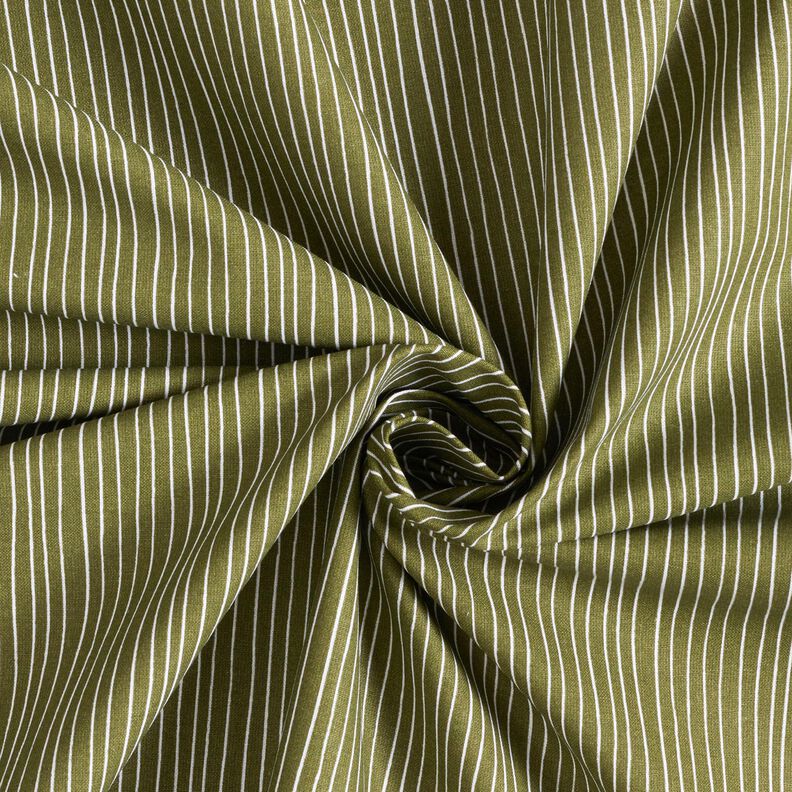 Tela de algodón Cretona Líneas delicadas – oliva oscuro/blanco,  image number 3