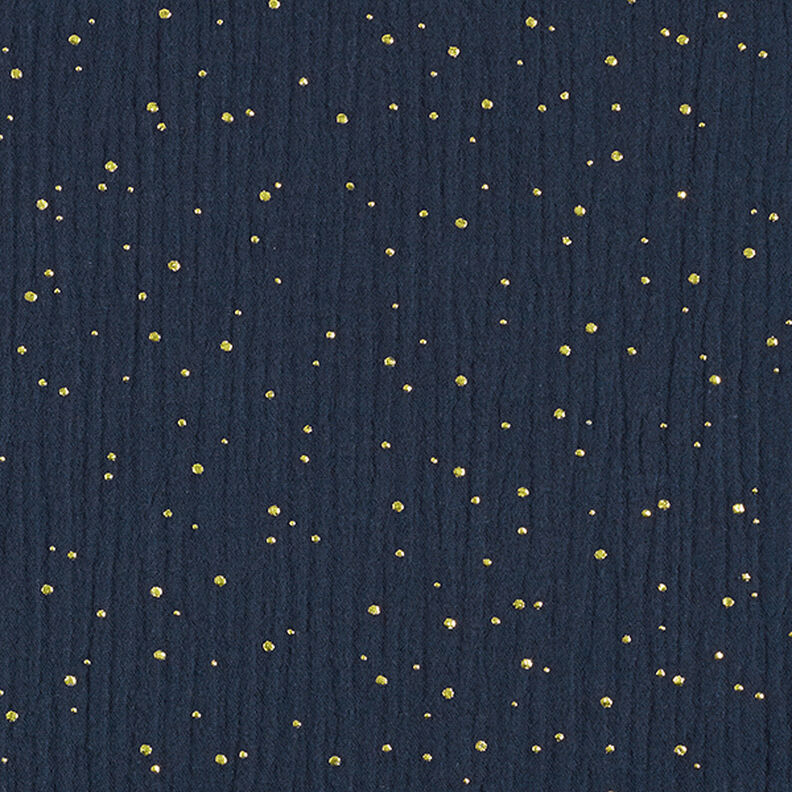 Muselina de algodón con manchas doradas dispersas – azul marino/dorado,  image number 1