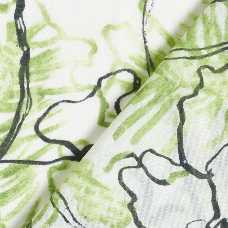 Mezcla de algodón y seda flores abstractas – marfil/verde mayo,  image number 4