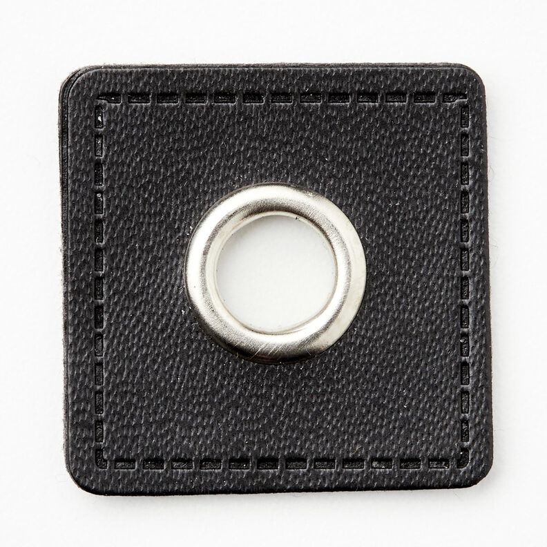 Parche de ojal [30 x 30 mm] – negro/plata metalizada,  image number 1