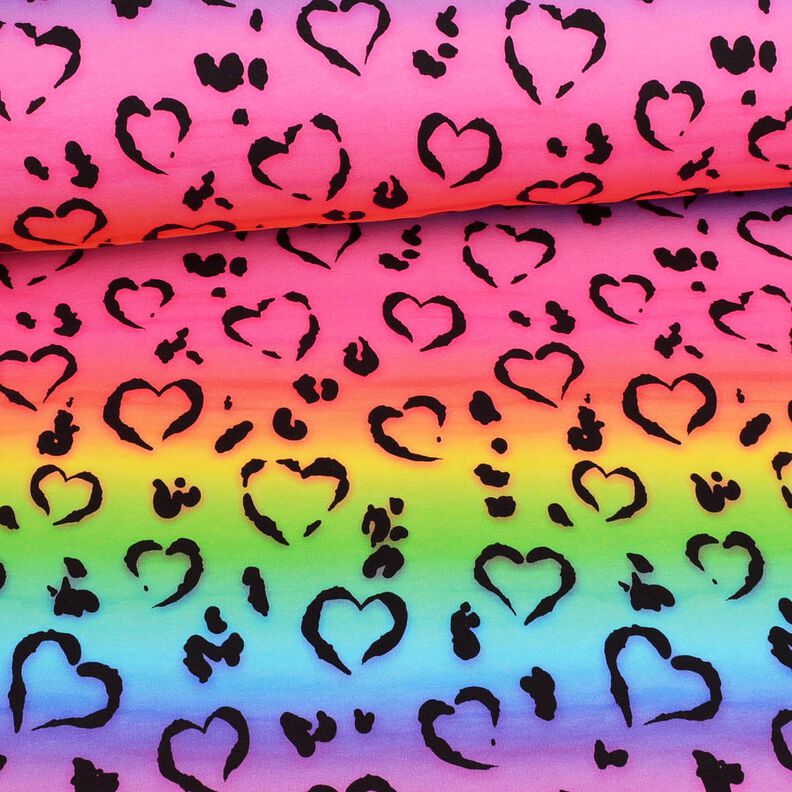 Tela de jersey de algodón Leopardo corazones arcoíris | Glitzerpüppi – negro/mezcla de colores,  image number 2