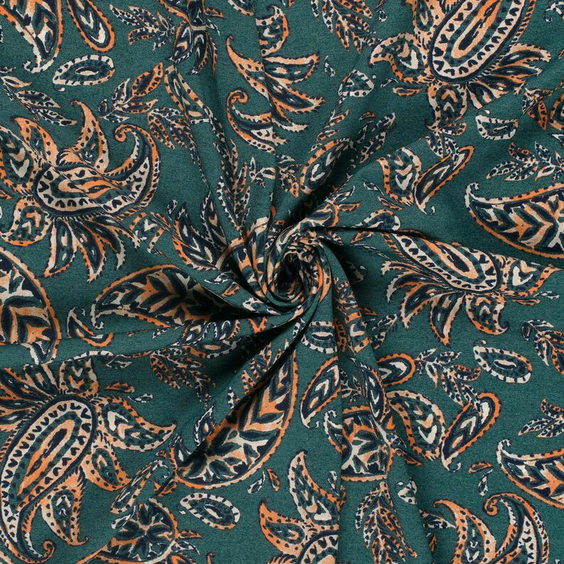 Tela de jersey romaní Paisley – abeto azul/naranja melocotón,  image number 3
