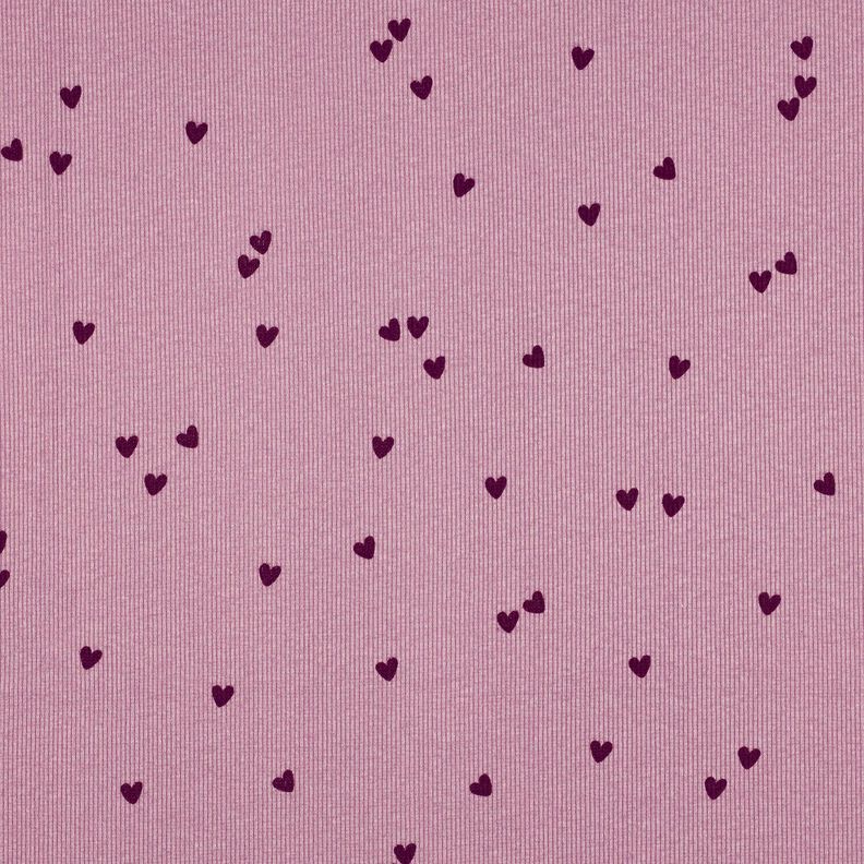 Jersey canelado Corazones dispersos | Poppy Fabrics – violeta pastel/merlot,  image number 1