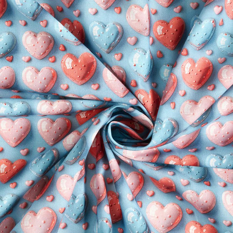 Popelina de algodón Corazones brillantes Impresión digital – azul claro,  image number 3