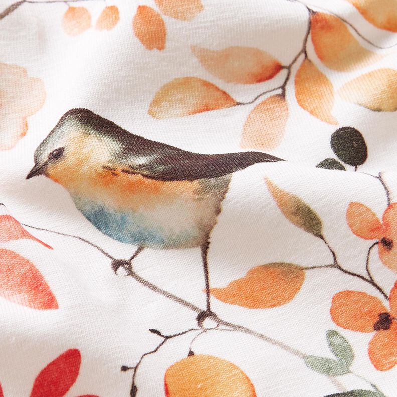 Tela de jersey de algodón Pájaros en las ramas Impresión digital – marfil,  image number 2