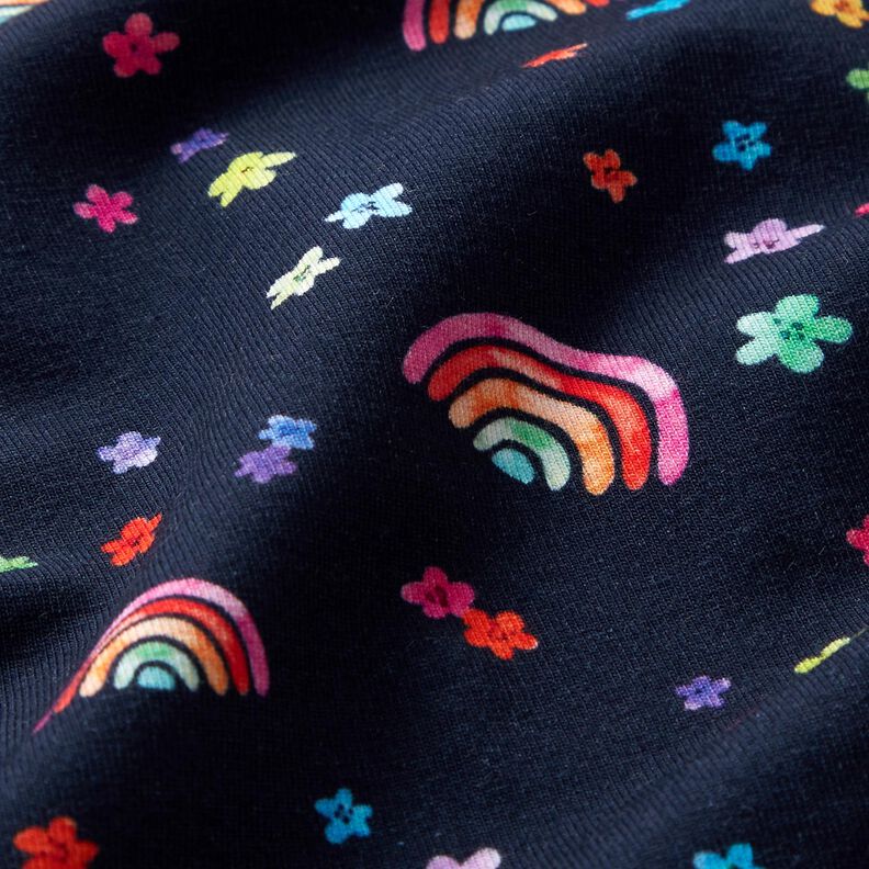Tela de jersey de algodón Flores coloridas y arcoíris Impresión digital – azul noche/mezcla de,  image number 2