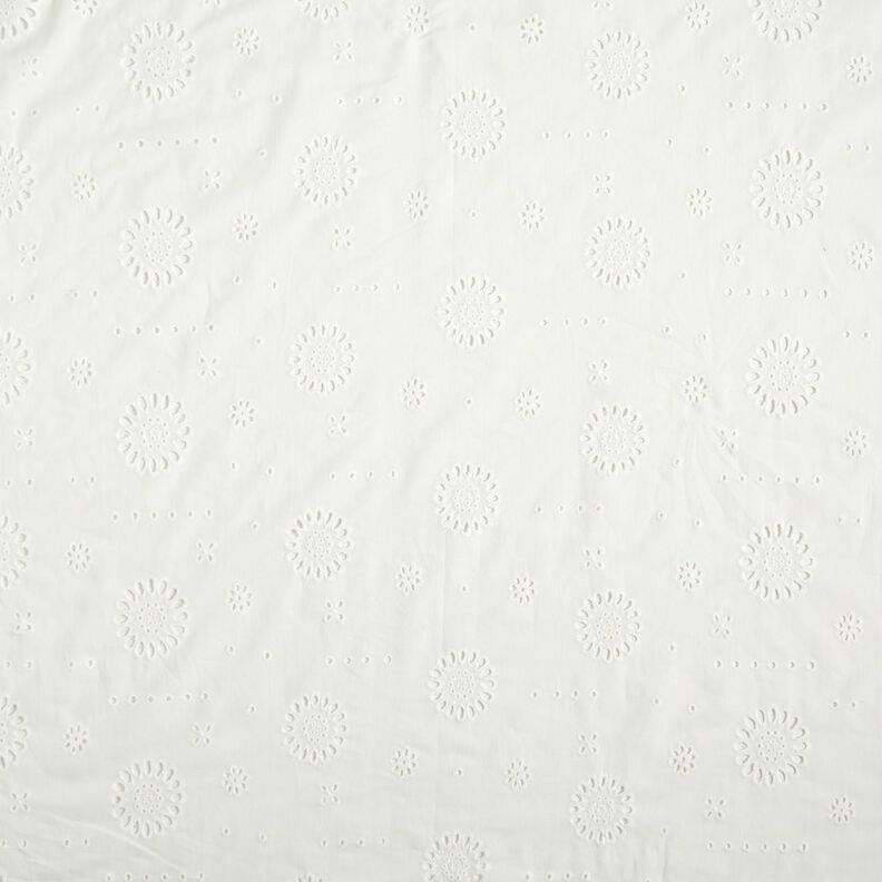 Tela de algodón con bordado inglés de flores – blanco,  image number 1