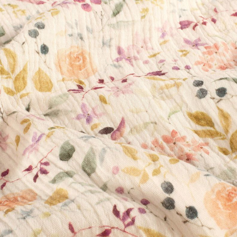 Muselina/doble arruga Prado de flores de acuarela Impresión digital – crema,  image number 2