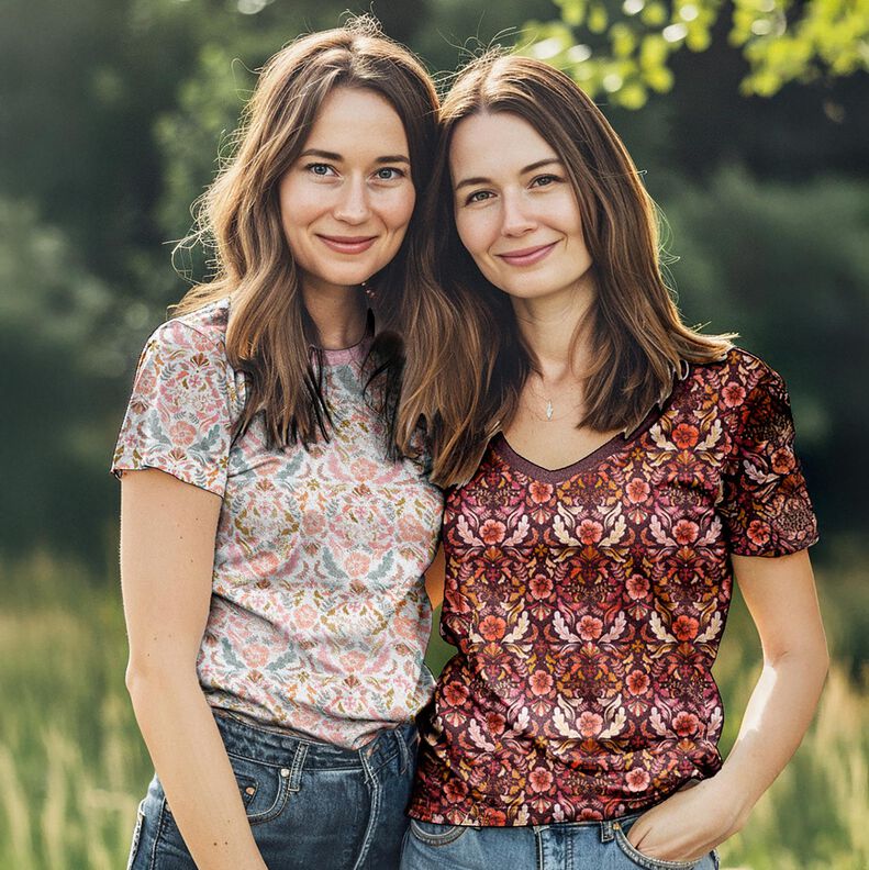 Tela de jersey de algod&oacute;n Flores Impresi&oacute;n digital &ndash; burdeos,  image number 5