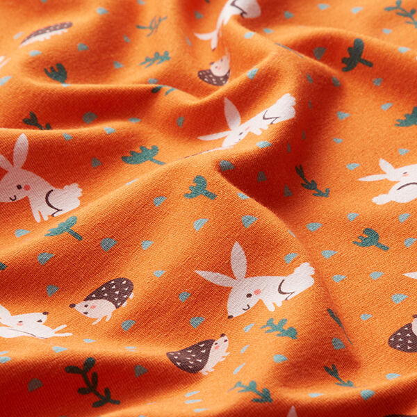 Tela de jersey de algodón Liebre y erizo Impresión digital | PETIT CITRON – naranja – Muestra,  image number 2