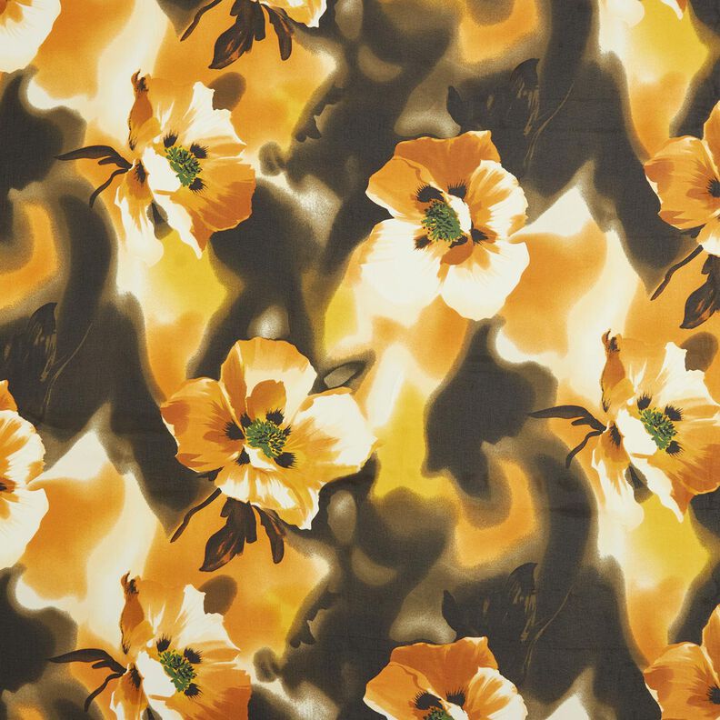 Gasa con flores de acuarela – blanco/amarillo curry,  image number 1