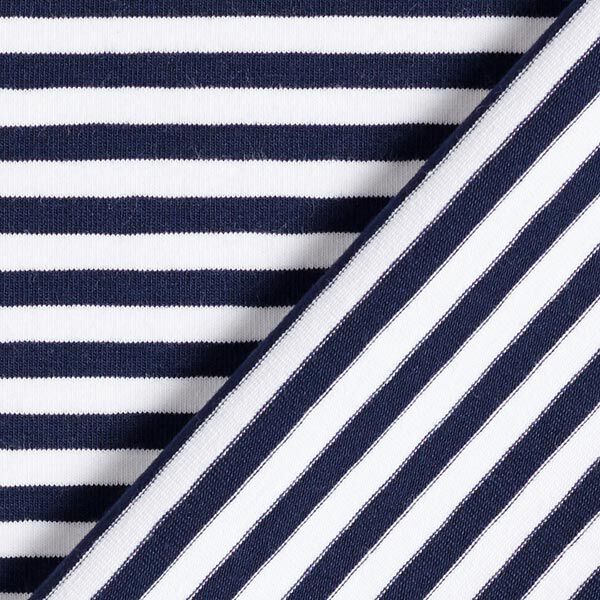 Tela de jersey de algodón Rayas delgadas – azul marino/blanco,  image number 5