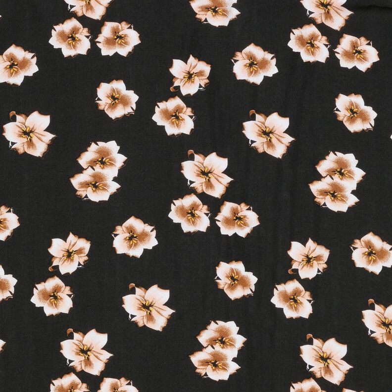 Tela de viscosa Flores delicadas – negro/albaricoque,  image number 1