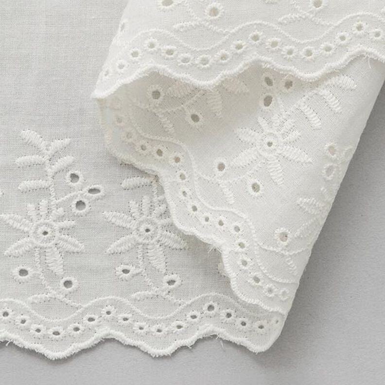 Cinta de encaje Flores festoneada [ 9 cm ] – blanco lana,  image number 2