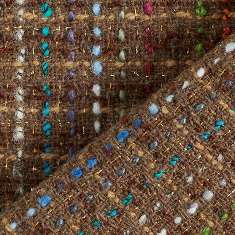 Mezcla de lana virgen bouclé a rayas de colores y lurex – marrón medio,  image number 6