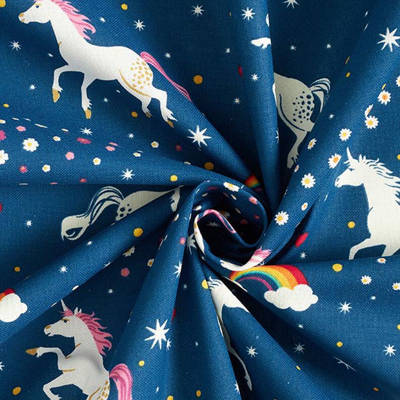 Tela decorativa Unicornios bailando Brilla en la oscuridad – azul océano/rosa,  image number 5