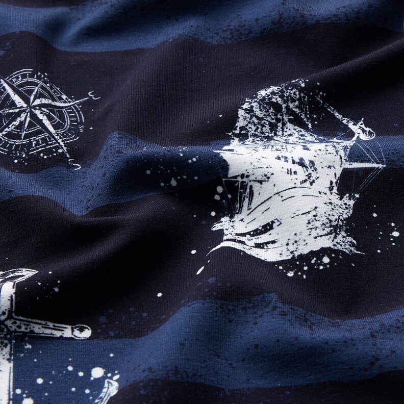 Tela de jersey de algodón Anclas y barcos | Glitzerpüppi – azul marino,  image number 1