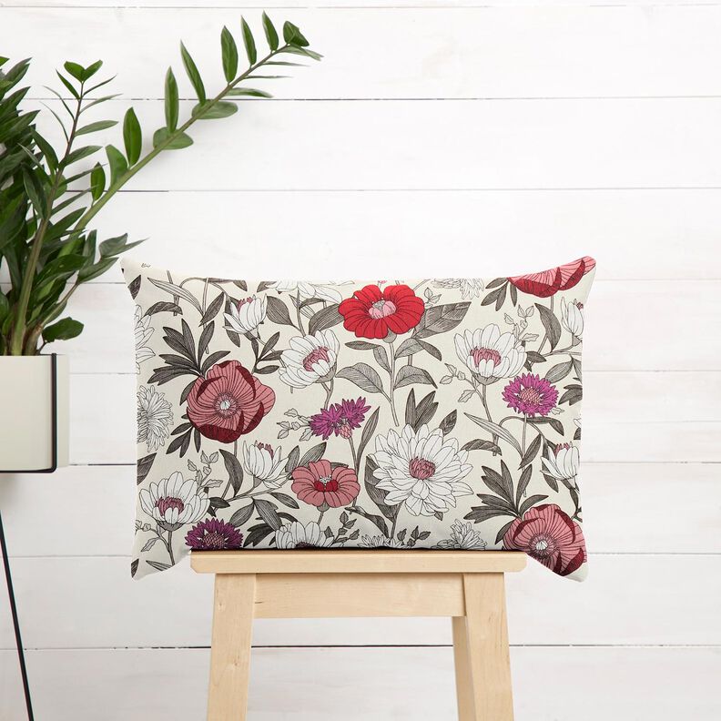 Tela de algodón Cretona Flores coloridas – uva/naturaleza,  image number 5