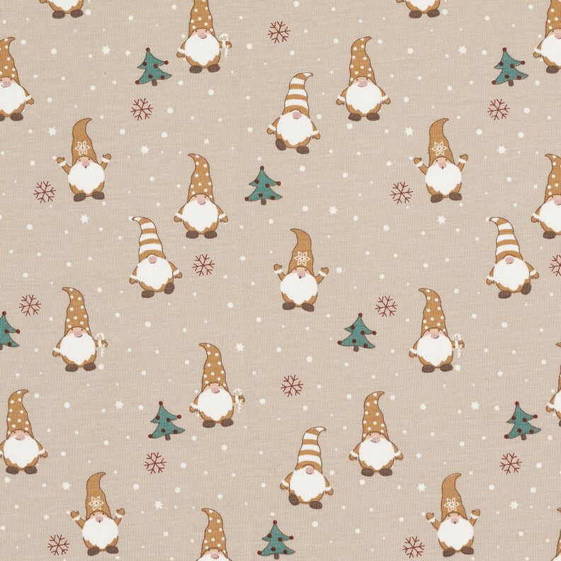 Tela de jersey de algodón Gnomos en la nieve – almendra,  image number 1