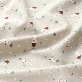 Tela de algodón Popelina Bonitos muñecos de nieve – marrón claro, 