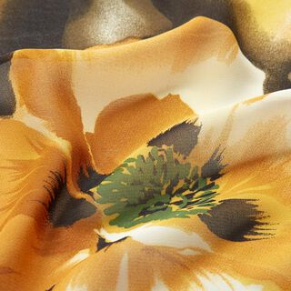 Gasa con flores de acuarela – blanco/amarillo curry, 