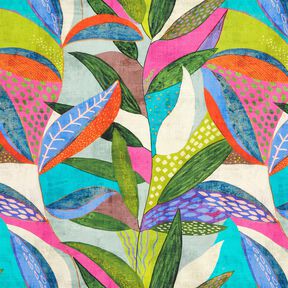 Tela decorativa Panama media Hojas tropicales – naranja/verde oscuro, 