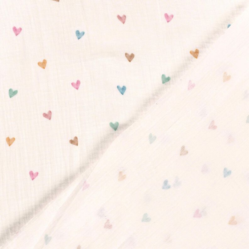Muselina/doble arruga Corazones de colores Impresión digital – blanco,  image number 4