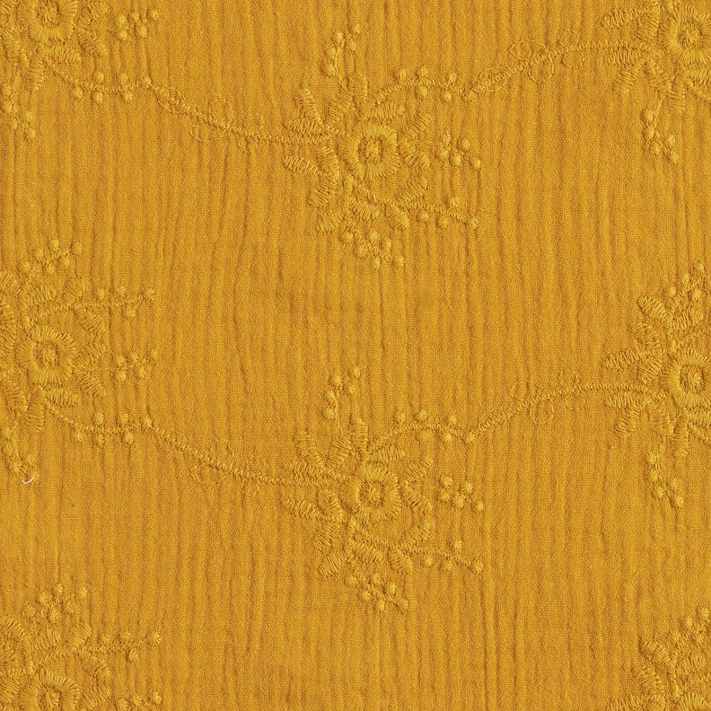 Muselina/doble arruga Zarcillo floral tono sobre tono – amarillo curry,  image number 1