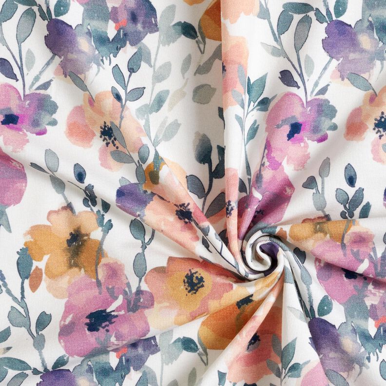 GOTS Tela de jersey de algodón Prado de flores de acuarela Impresión digital – marfil,  image number 3