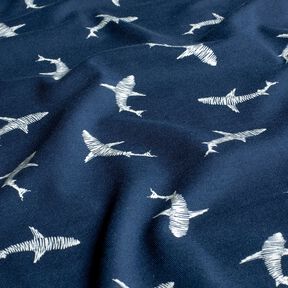 Tela de jersey de algodón Silueta de tiburón – azul marino, 