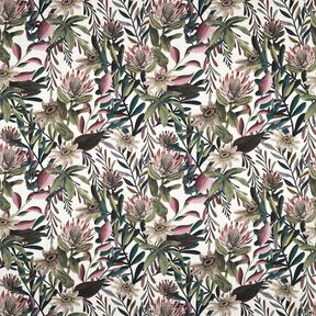 Tela decorativa Lona Flores adornadas &ndash; marfil/pino oscuro, 