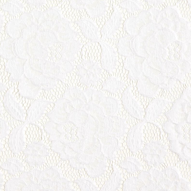 Encaje elástico Flores y hojas – blanco lana,  image number 1