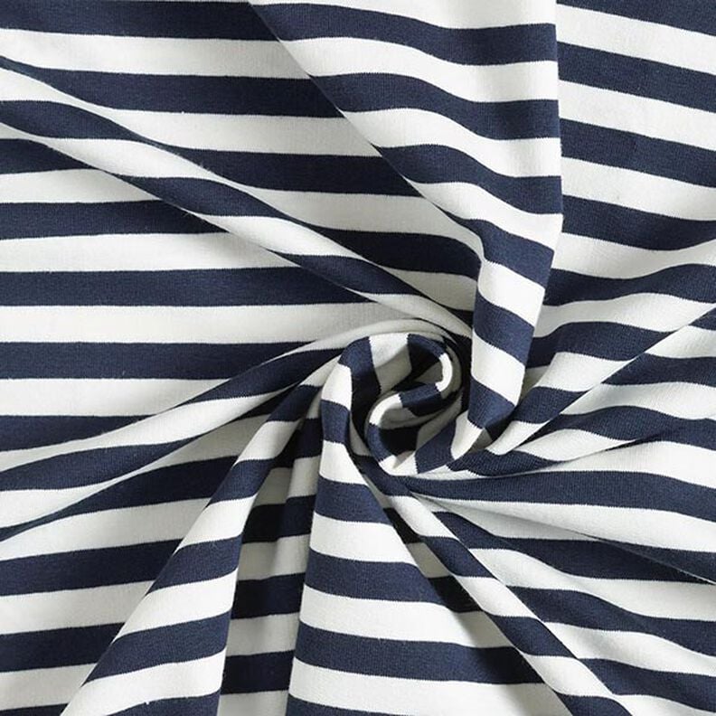 Felpa francesa veraniega Hilo teñido a rayas – blanco lana/azul marino,  image number 4