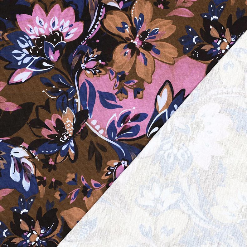 Felpa francesa veraniega Flores pintadas Impresi&oacute;n digital &ndash; &iacute;ndigo/marr&oacute;n oscuro,  image number 4