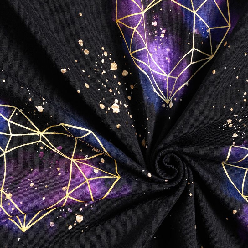 Tela de jersey de algodón Corazones de origami con chispas doradas | Glitzerpüppi – negro/lila,  image number 3