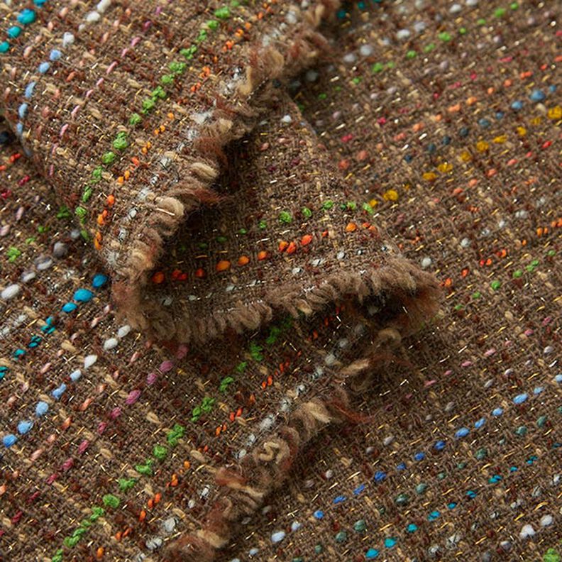 Mezcla de lana virgen bouclé a rayas de colores y lurex – marrón medio,  image number 3