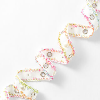 Cinta para tejer Ojales y perlas [25 mm] – blanco/pink, 