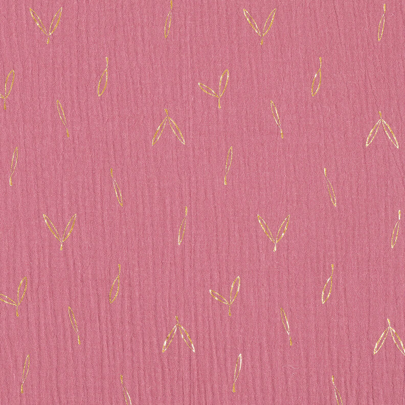 Muselina/doble arruga Estampado de lámina Hojas – frambuesa/dorado,  image number 1
