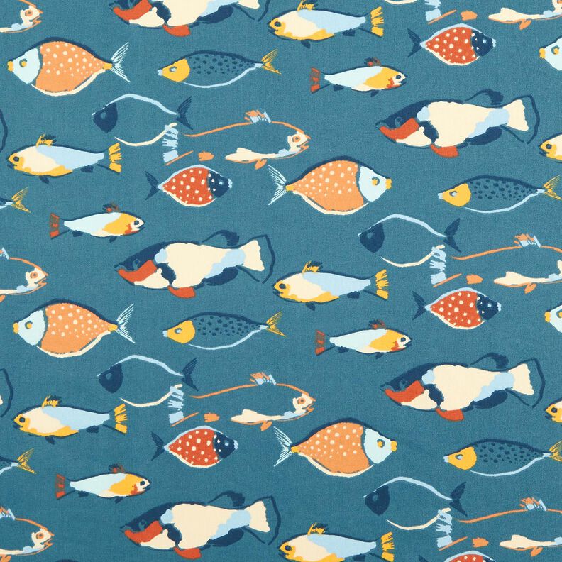 Tela de algodón Cretona Banco de peces – azul gris,  image number 1