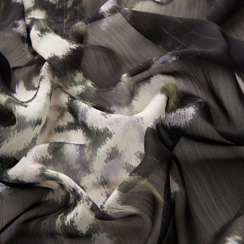 Chifón con rayas brillantes y aspecto batik – negro/blanco,  image number 2