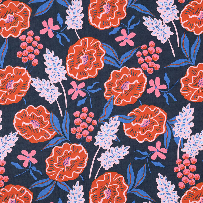 Popelina de algodón Fresh Flowers | Nerida Hansen – azul noche,  image number 1