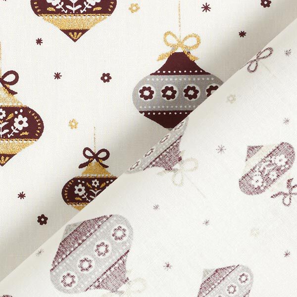 Tela de algodón Popelina Bolas de Navidad de encaje – blanco/dorado,  image number 4