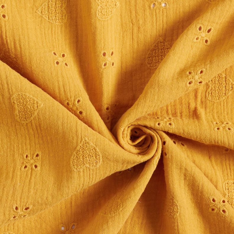 Muselina/doble arruga Bordado inglés Corazones – amarillo curry,  image number 3