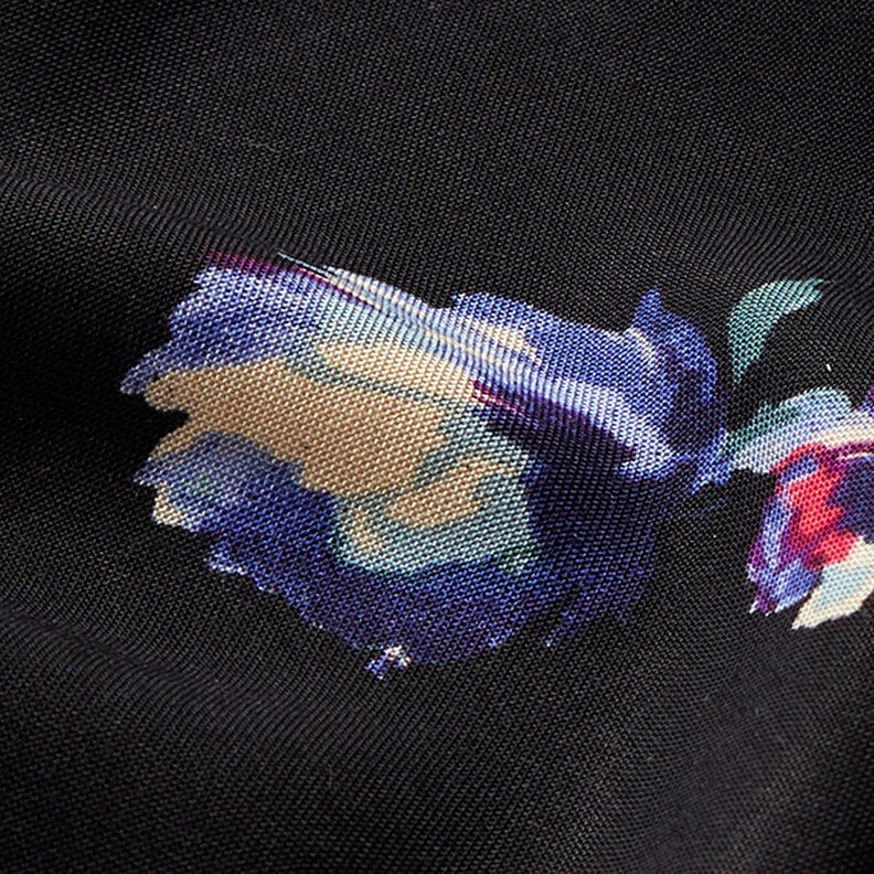 Tela de viscosa con flores pintadas – negro,  image number 2