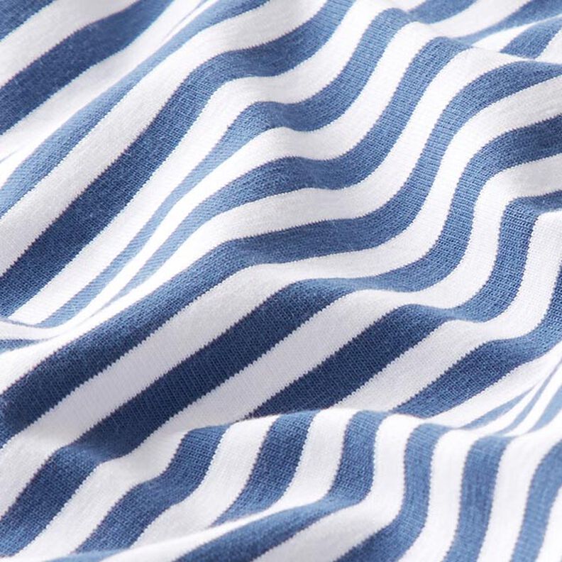 Tela de jersey de algodón Rayas delgadas – azul vaquero/blanco,  image number 2