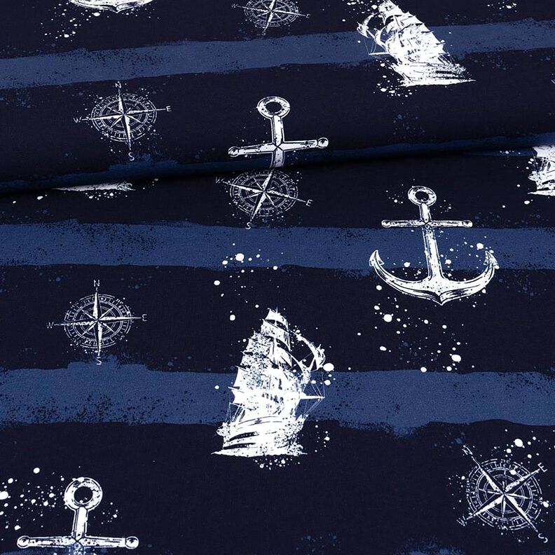 Tela de jersey de algodón Anclas y barcos | Glitzerpüppi – azul marino,  image number 2