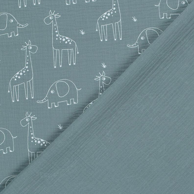 Muselina/doble arruga Jirafas y elefantes grandes – azul grisáceo pálido,  image number 4