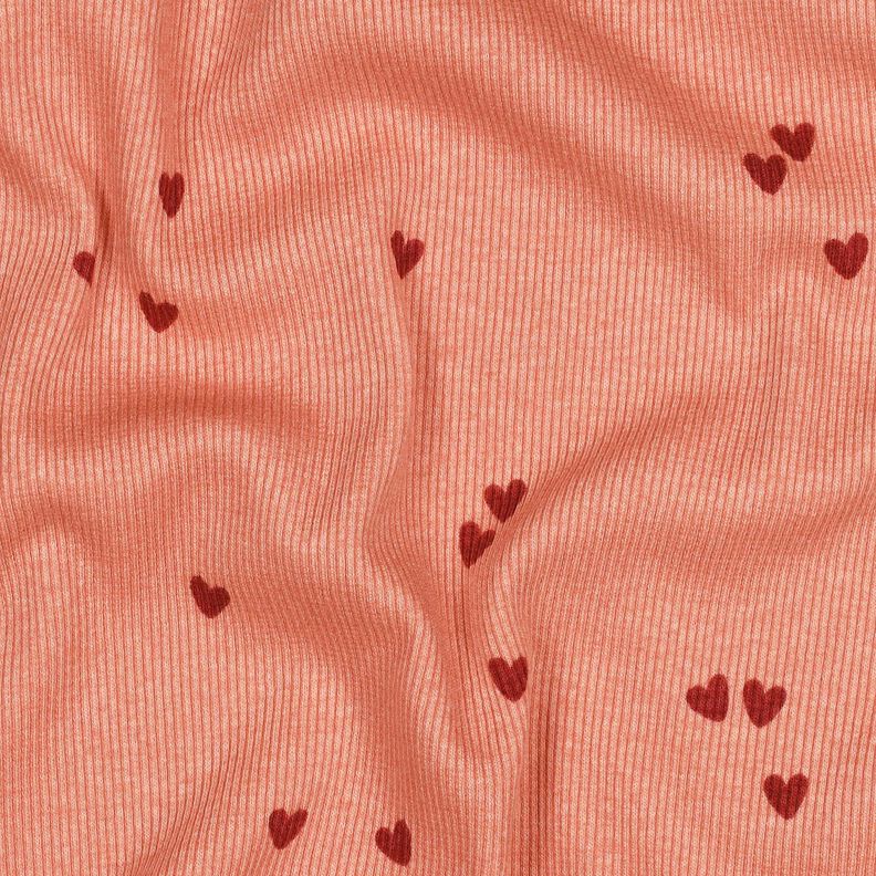 Jersey canelado Corazones dispersos | Poppy Fabrics – salmón/rojo oscuro,  image number 2