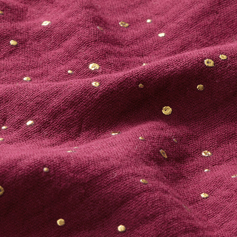 Muselina de algodón con manchas doradas dispersas – burdeos/dorado,  image number 2